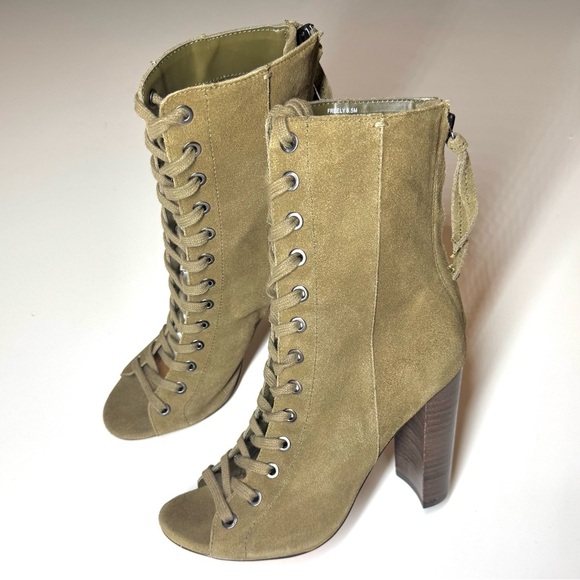 Steve Madden Women’s Freely Olive Lace-Up Heeled Boots Size- 6.5 M - Picture 1 of 11